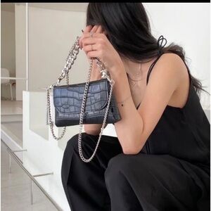 leather Faux crocodile Cross-body handbag w/ Silver Chain & Hardware Gothic Punk